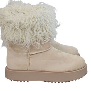 Womens 9 Cream Faux‎ Suede Fur Ankle Boots Indie Granola Cozy Soft Girl Neutral
